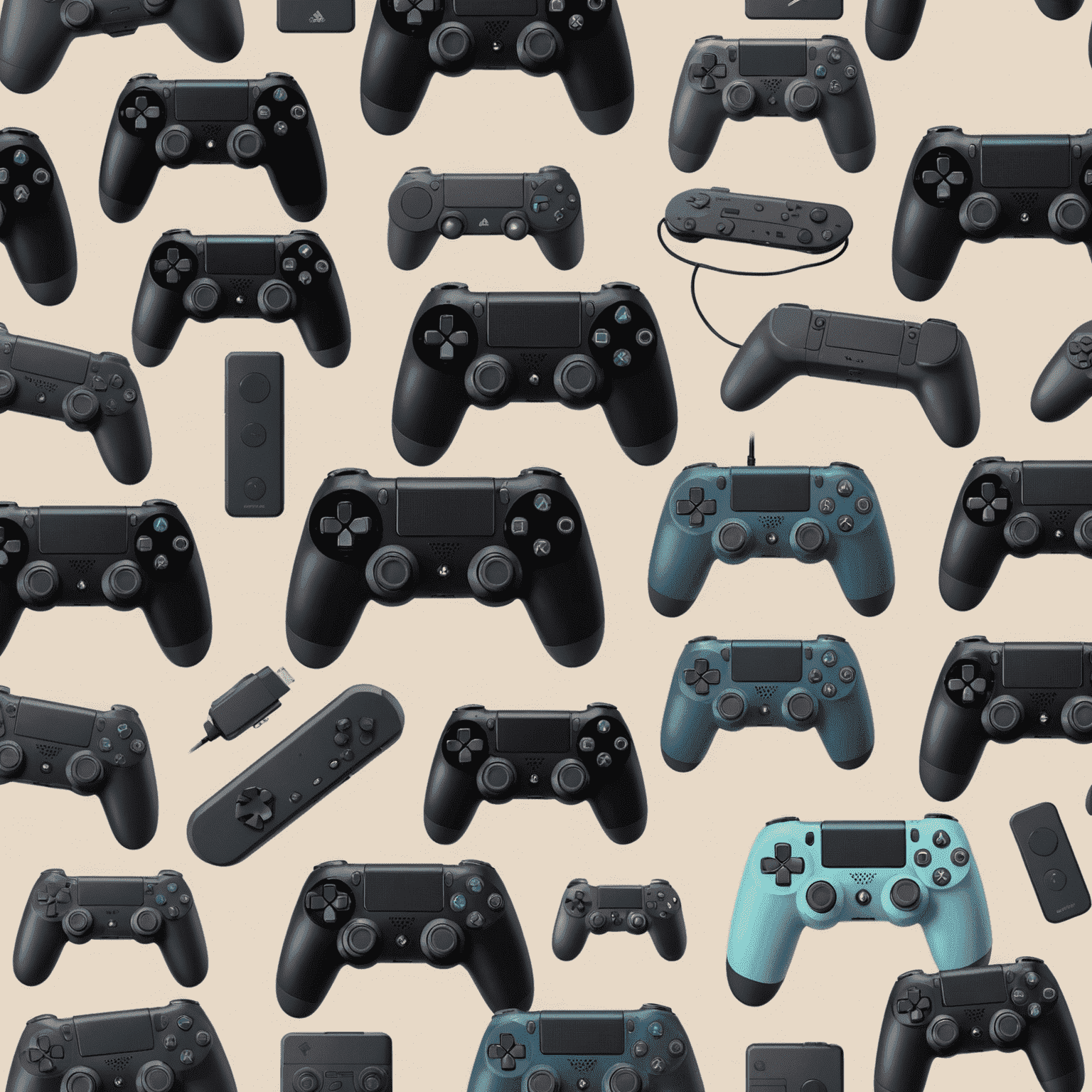 Various game controllers and devices representing different gaming platforms and genres