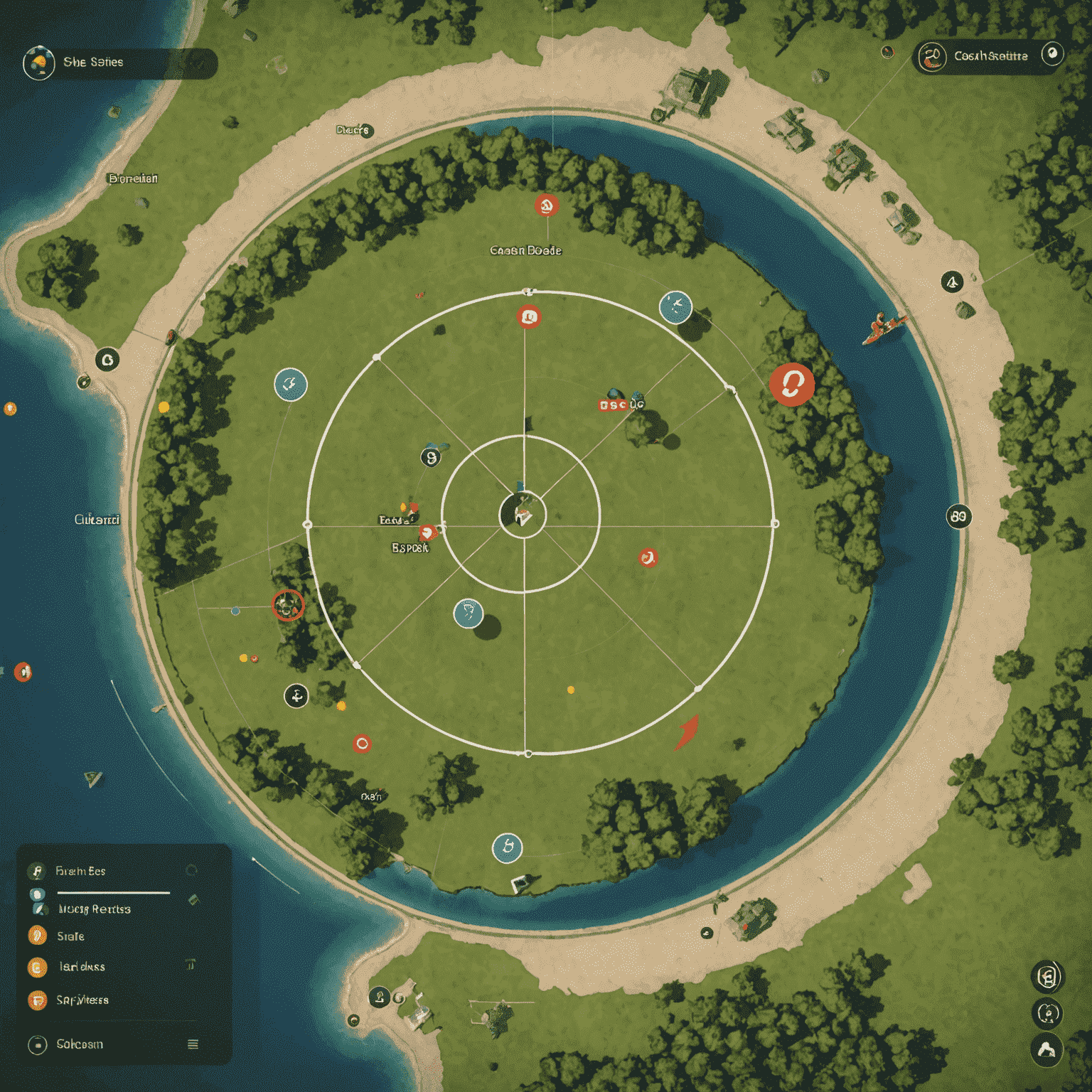 A circular minimap in the top right corner of the screen, showing player position and nearby points of interest